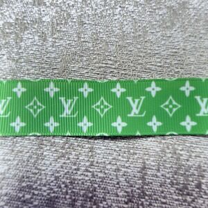 Louis Vuitton Monogram Classic Pattern Ribbon Green & White By Yard 1" Wide